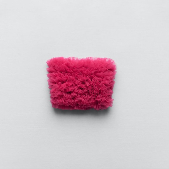 NWT ZARA Knit Pink Tule Kamisole Organza Top Fuchsia Neon Stretchy Corset - Picture 3 of 5